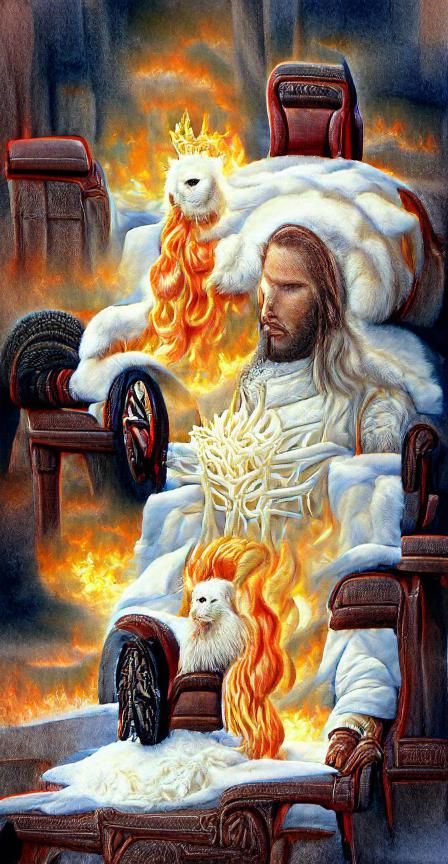 Ancient Figure Enthroned in Fiery Majesty