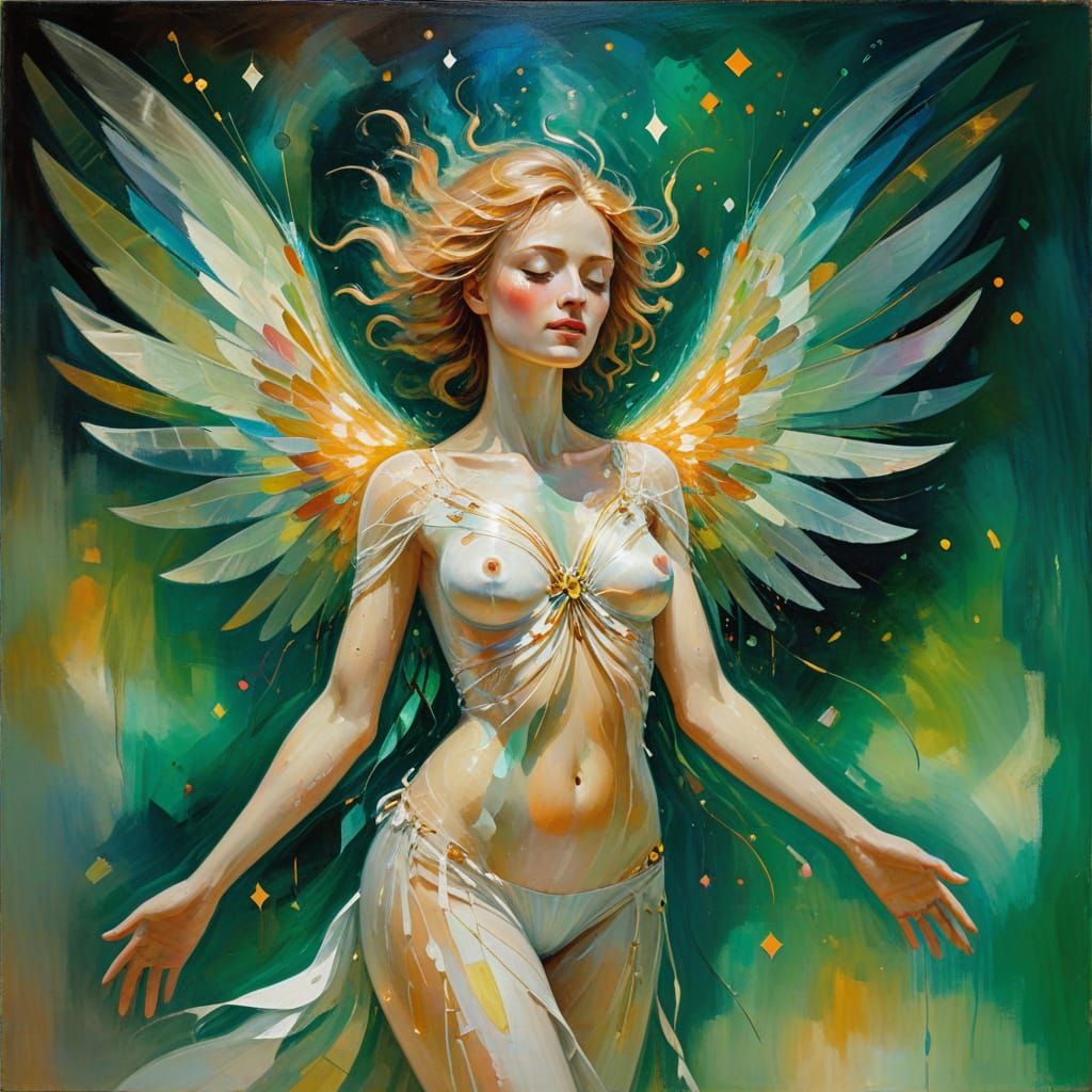 Divine Angelic Form Unfolds in Vibrant Neo-Impressionist Sty...