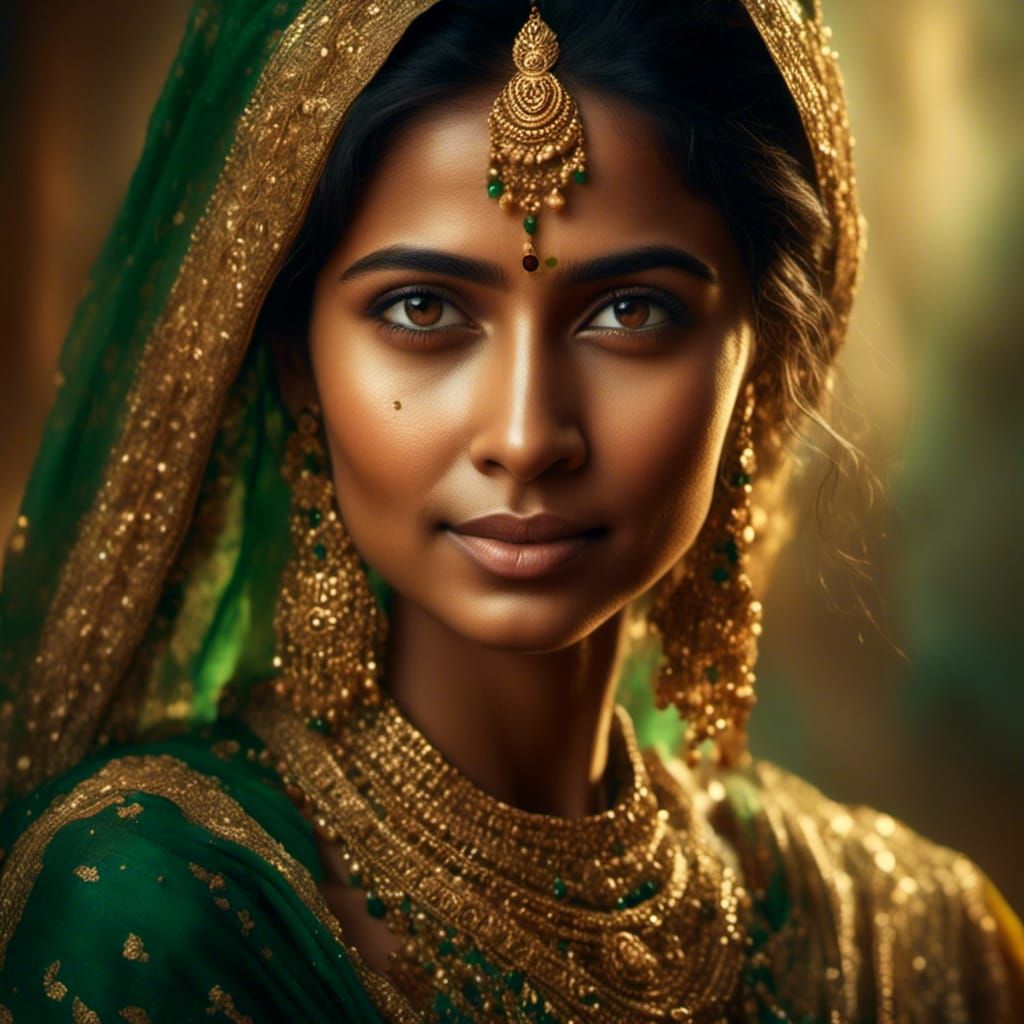 Portrait Indian Woman - Green Sari I