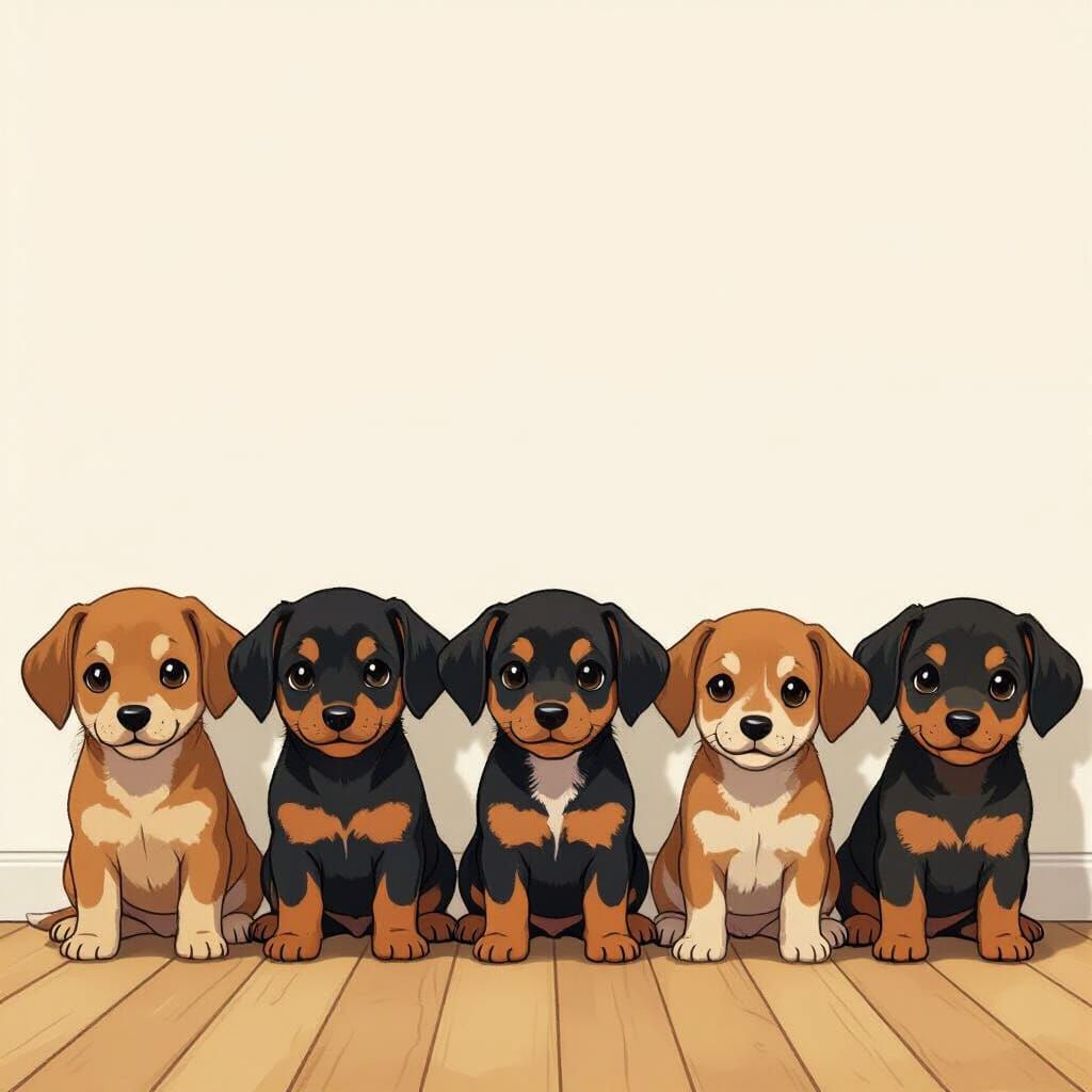 Adorable Sausage Dog Puppies Lined Up in Various Colors