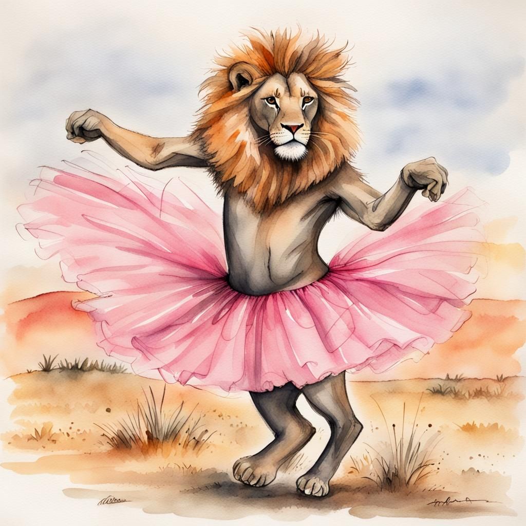 Lion Dancing Pirouettes in Pink Tutu