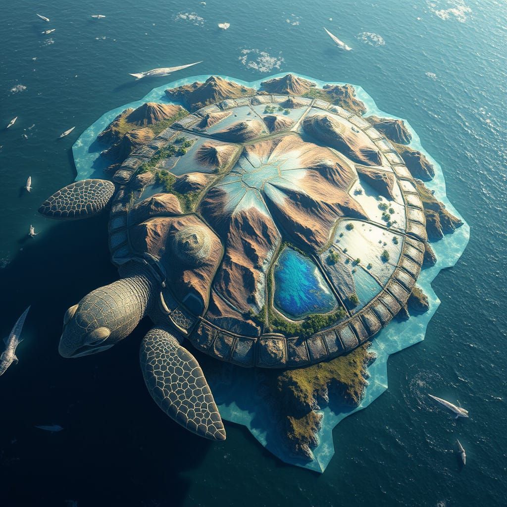 Iridescent Continent on a Majestic Sea Turtle