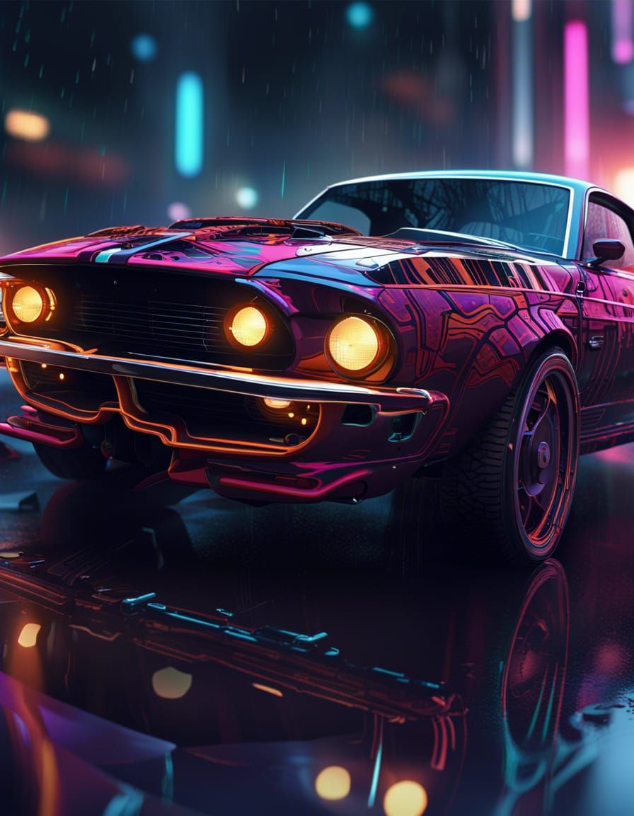 Cyberpunk Redesign of 1969 Ford Mustang Shelby GT500