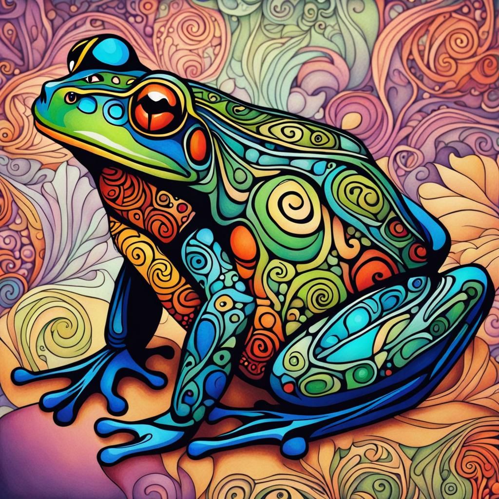 Colorful Zentangle Frog in Abstract Style