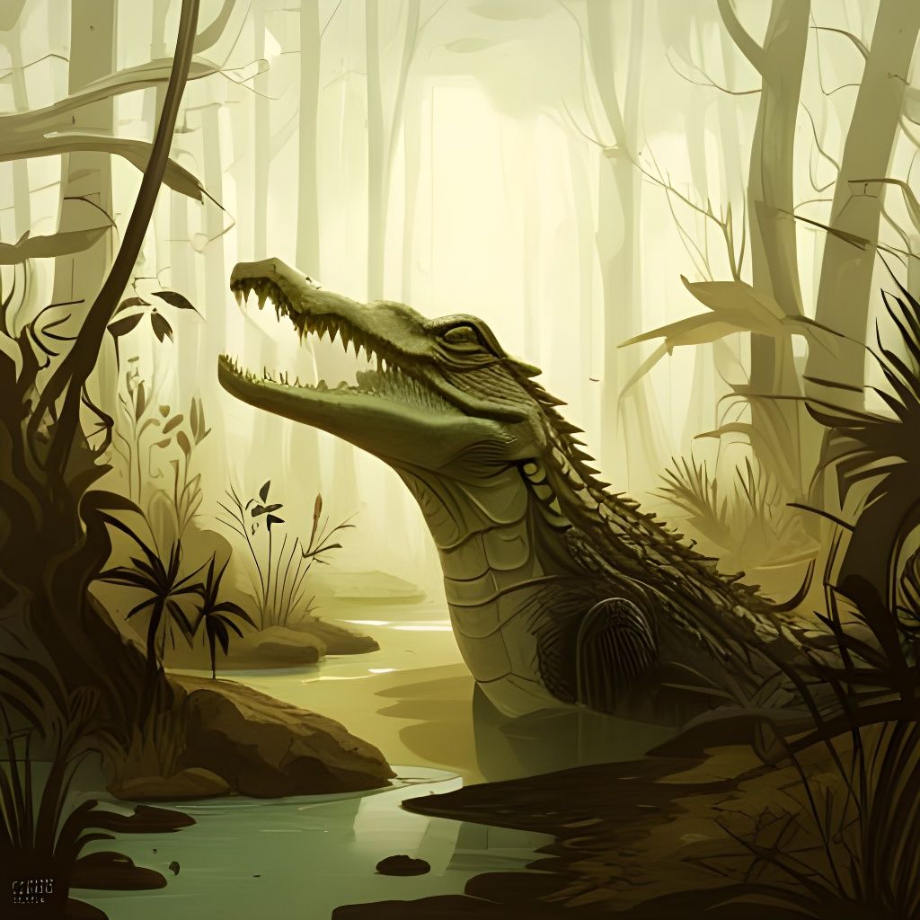 Anthropomorphic Crocodile in Swamp: Photorealistic Splash Ar...