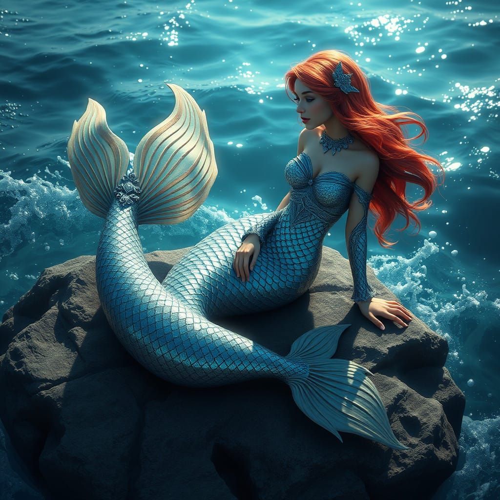 Ethereal Sea Siren Glides on Pearl-Toned Rock