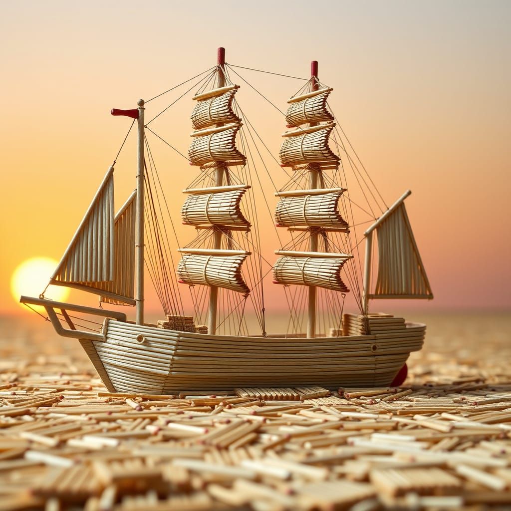 Matchstick Windjammer Sailing Ship Art