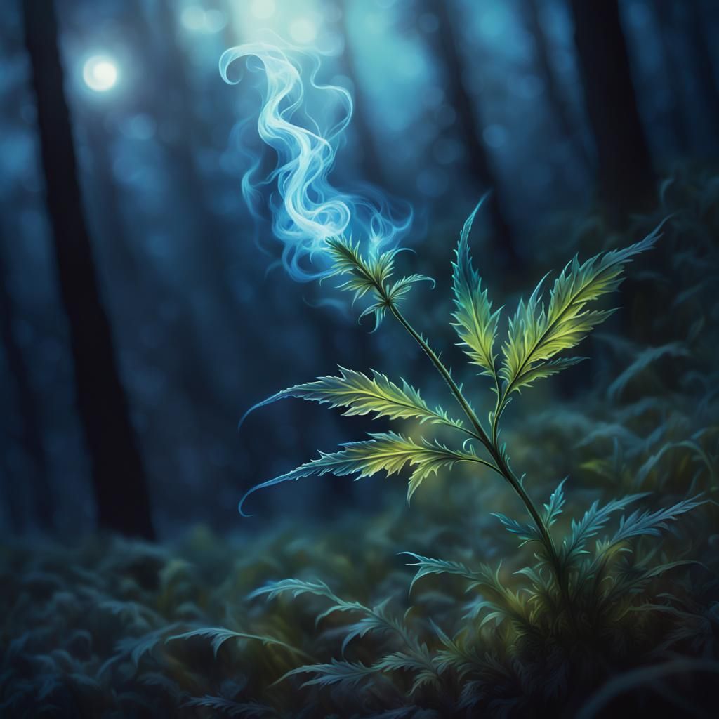 Mysterious Glowing Weed in Eerie Forest: Fantasy Art