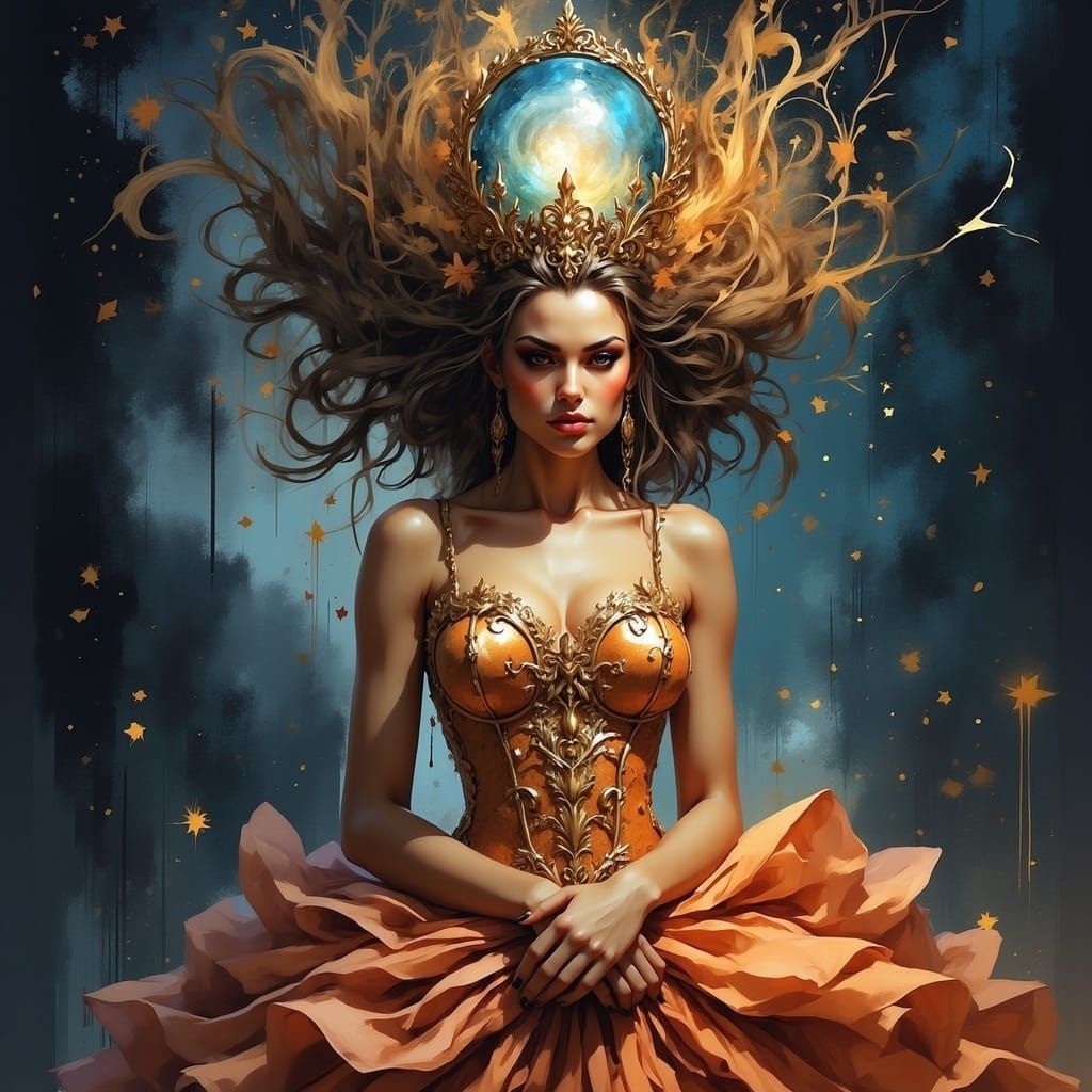 Surreal Princess in Starlight Ballgown, Digital Art