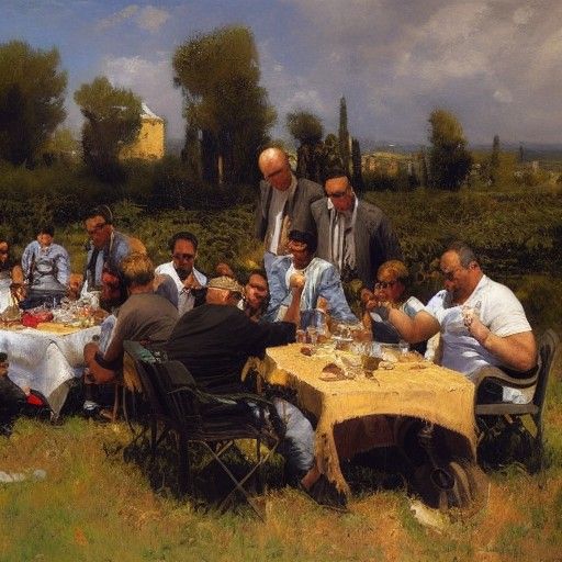 Mafia Family Picnic as Oil Painting