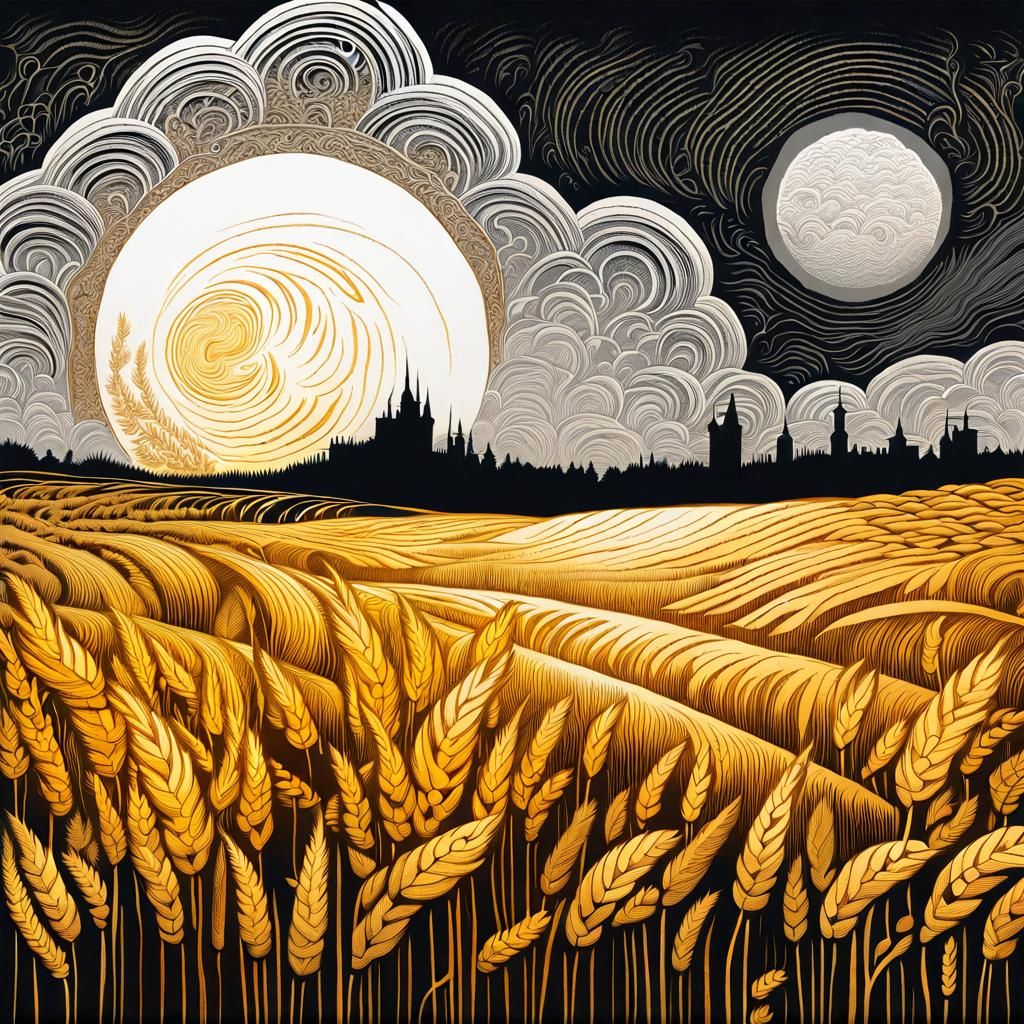 Golden Barley Rots: Deep Etched Woodcut Print