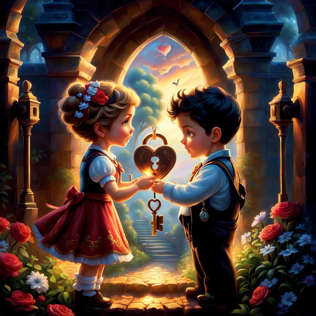 Sweet Girl Unlocks Heart in Digital Painting