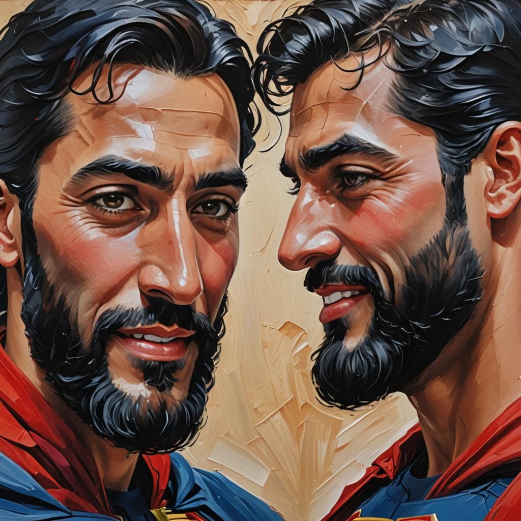 Arab Turkish Men Kissing in Neo-Impressionist Style