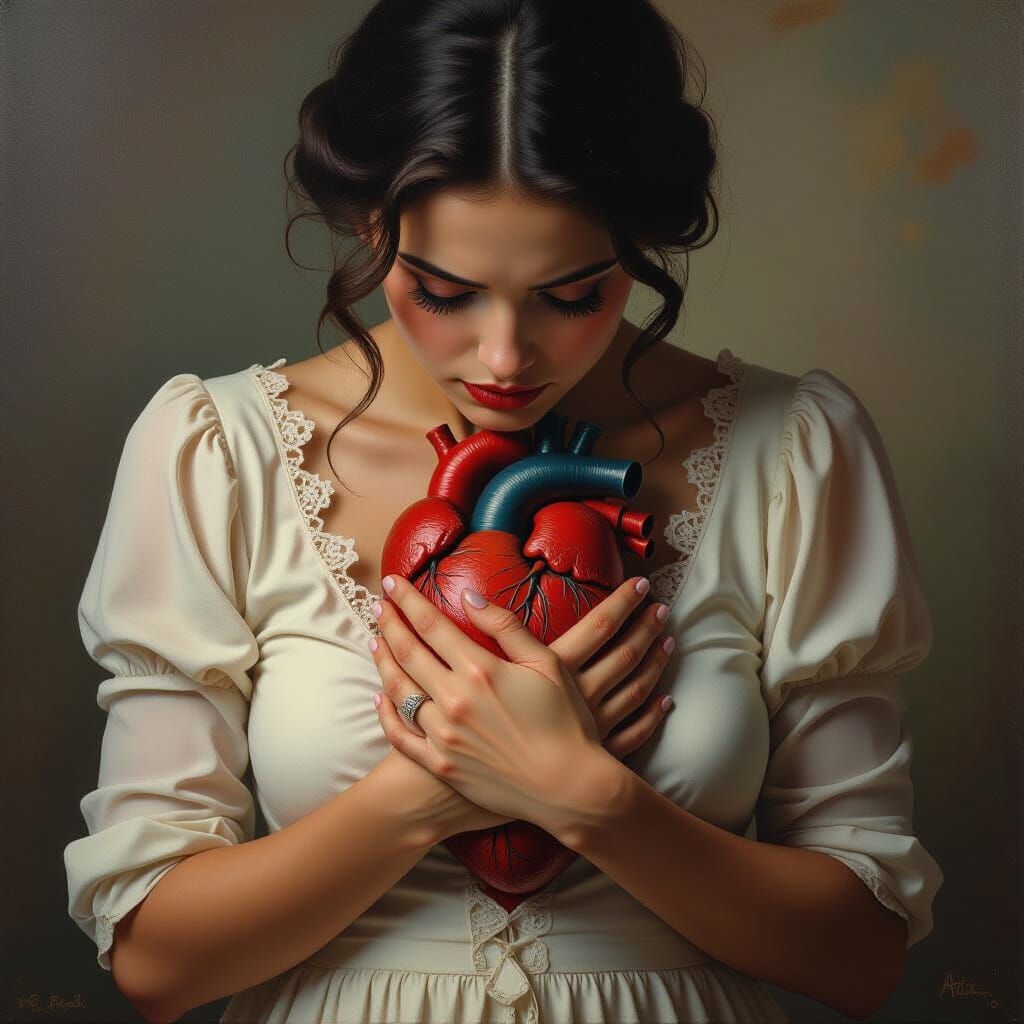 Surreal Art: Person Holds Literal Heavy Heart