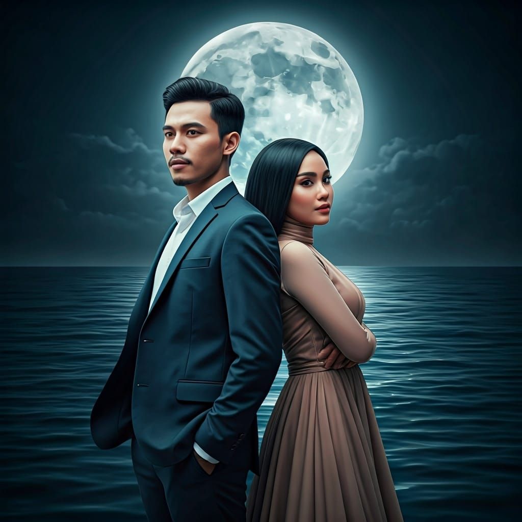Romantic Indonesian Couple Under Moonlight, Cinematic Style
