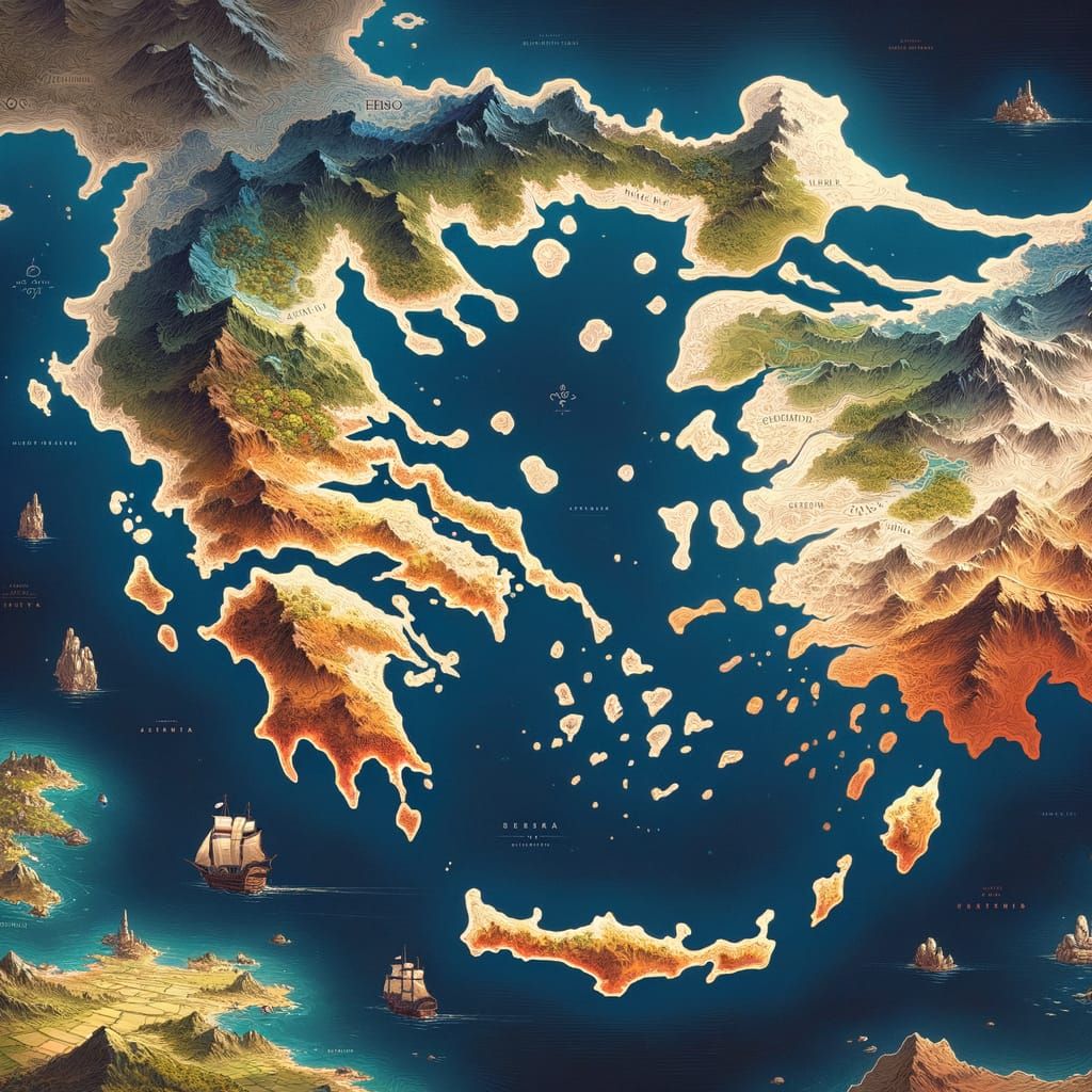 Fantasy Map of Cycladic Islands with Keros, Syros, Paros