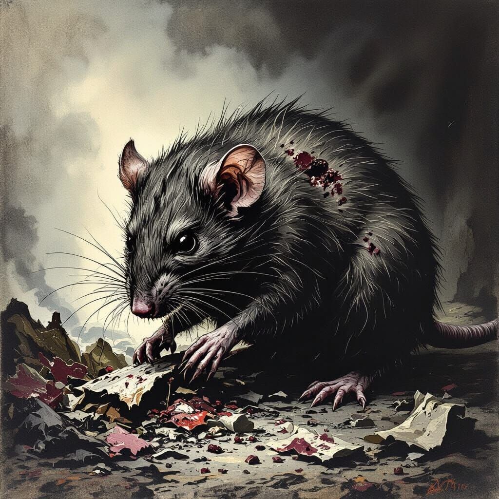 Grotesque Demonic Rat in Plague-Ridden Darkness