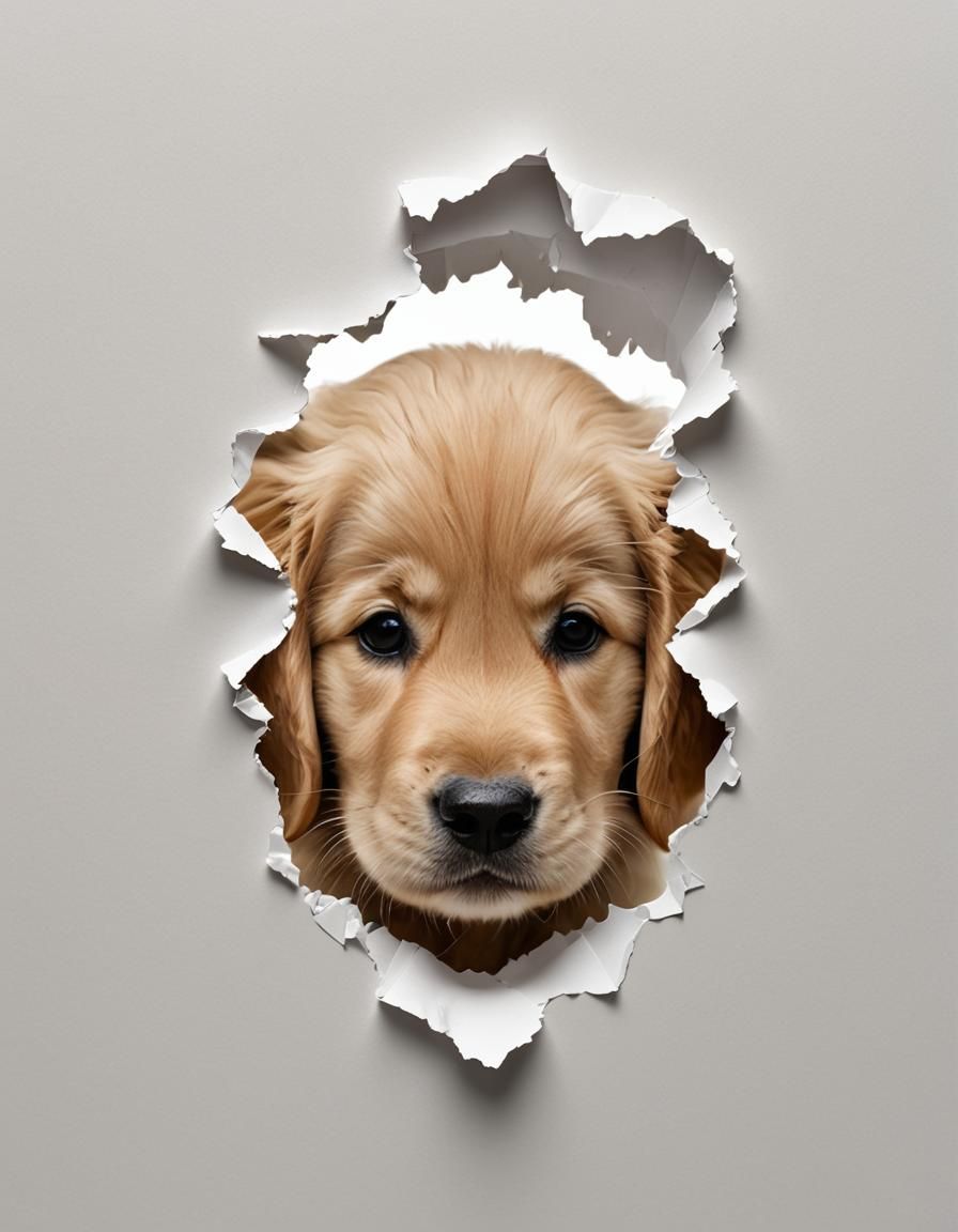 Adorable Golden Retriever Puppy Sticker on White Paper