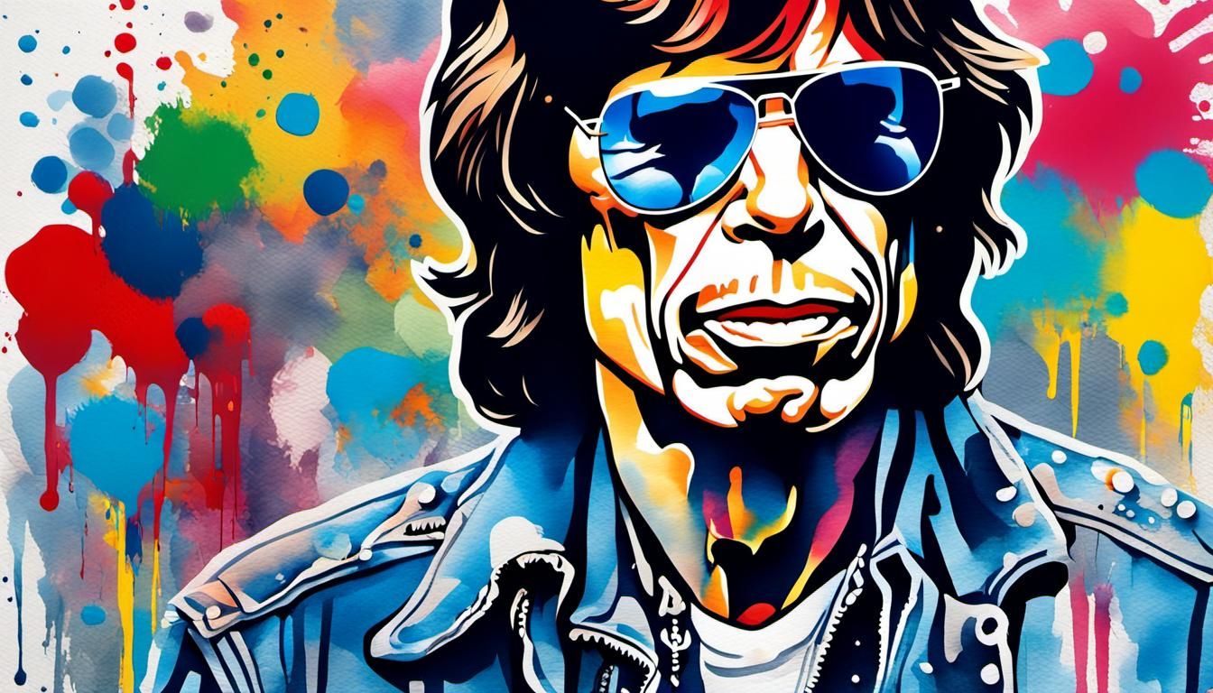 Mick Jagger Portrait in Pop Art Watercolor Style