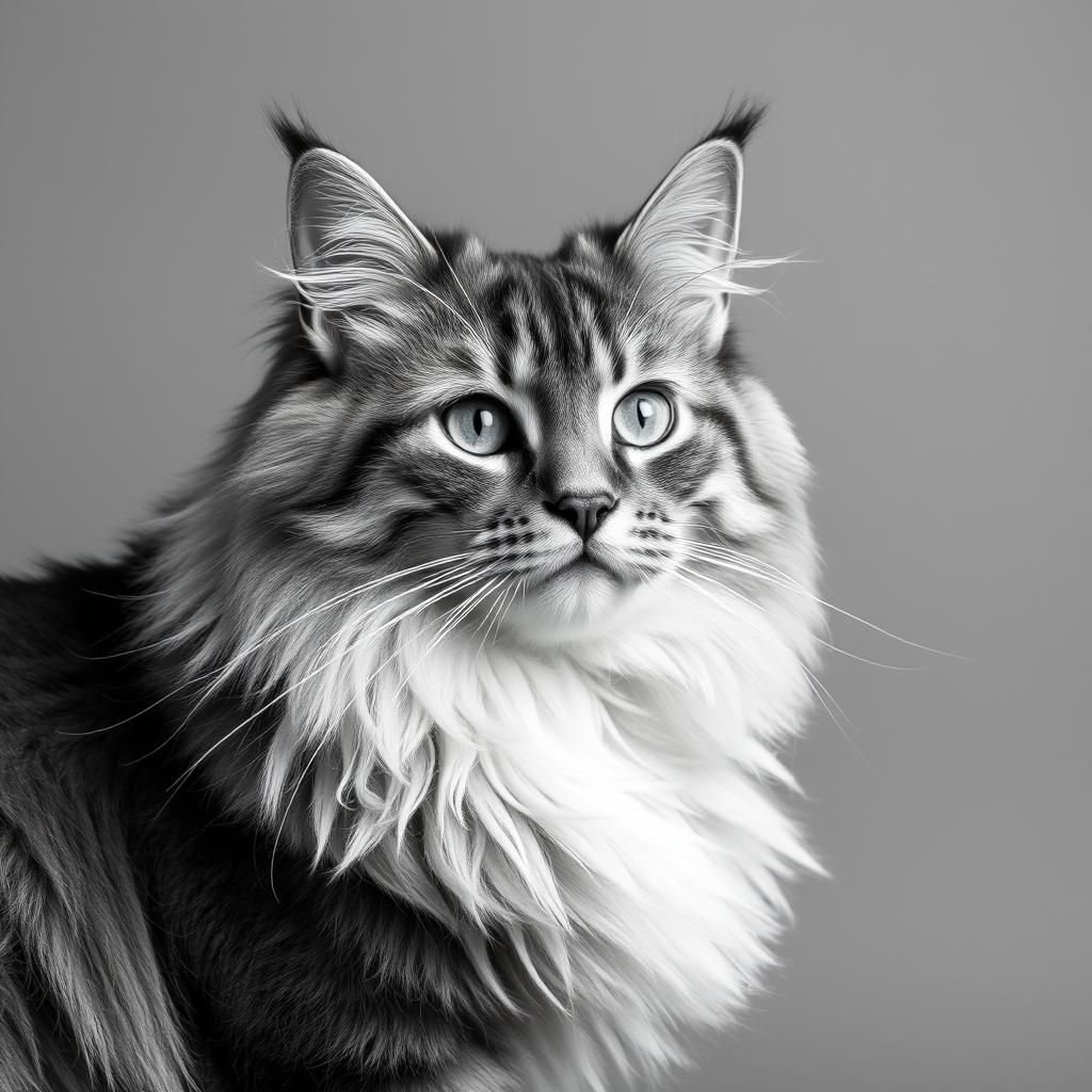 Monochrome Maine Coon Portrait on Grey
