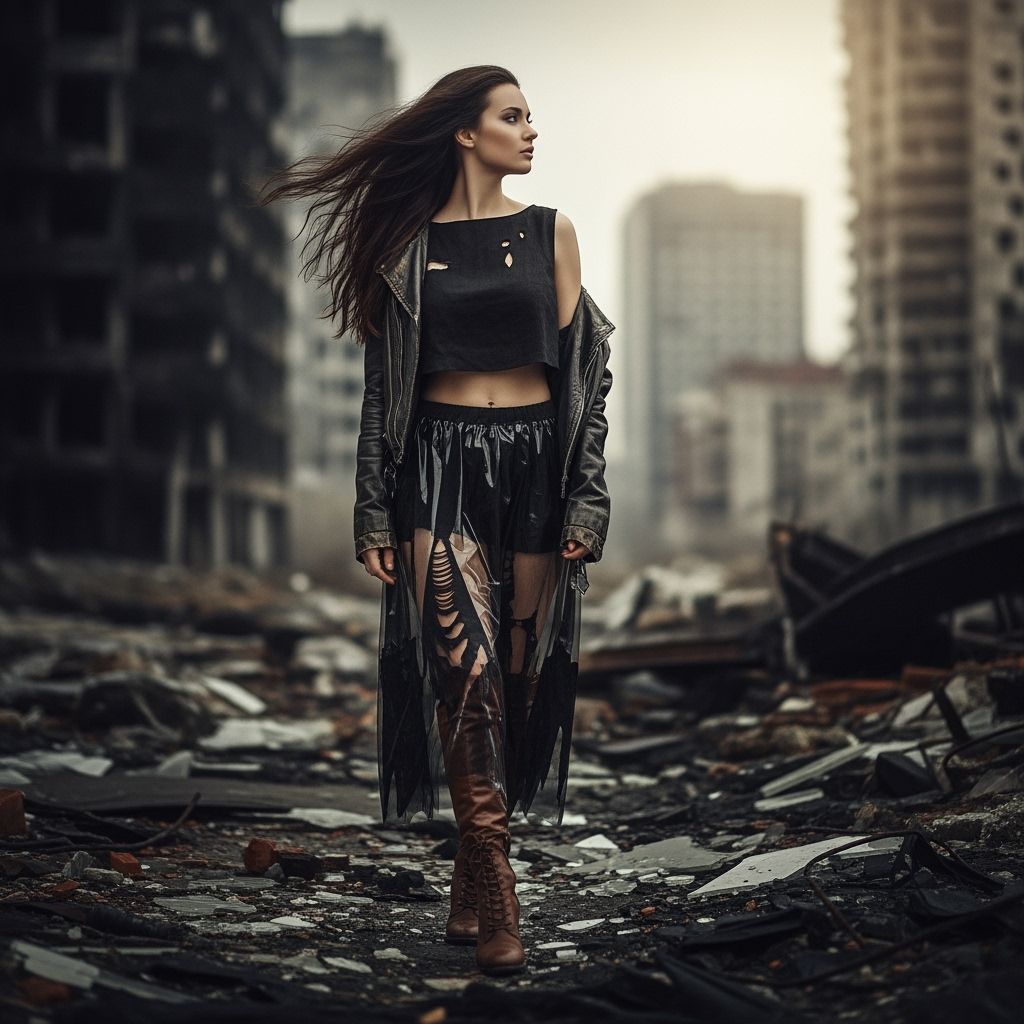 Woman in Ruins: A Dystopian Metropolis Scene
