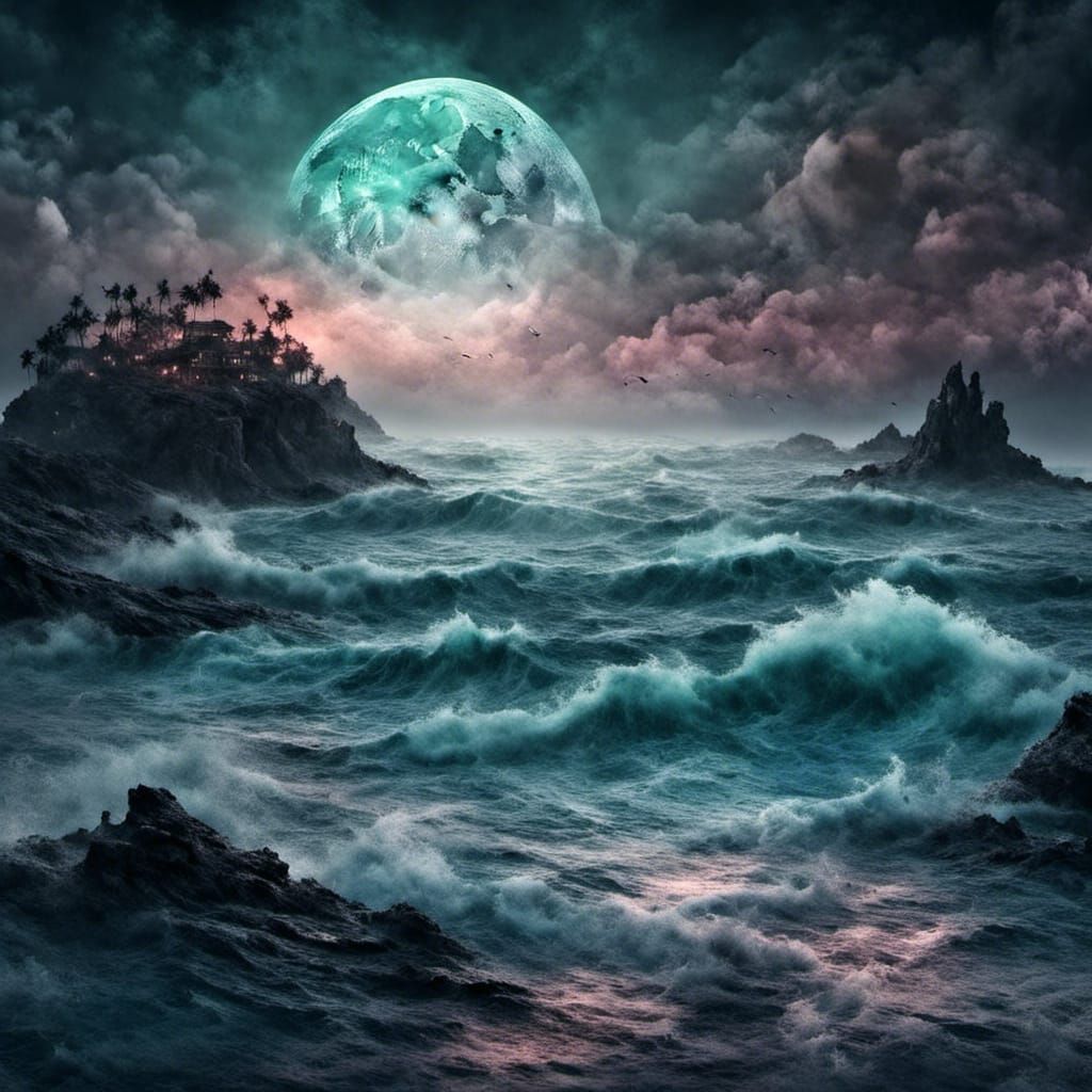 Uncanny Pastel Islands Under a Waning Moon