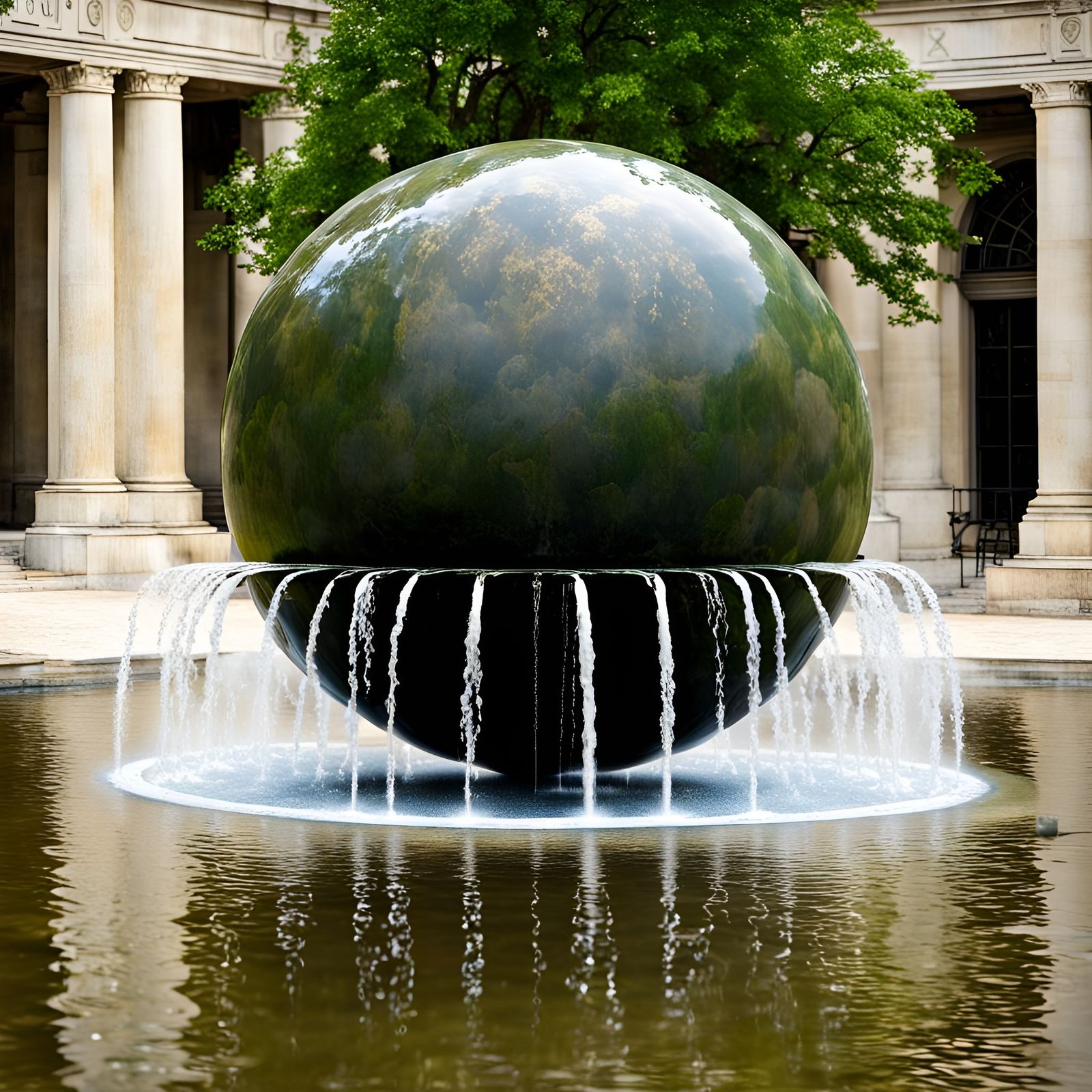 Surreal Kugel Fountain with Rotating Waterspouts