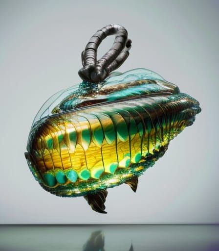 Alien Fish Encased in Aqua Crystal: Hyperrealistic Photo