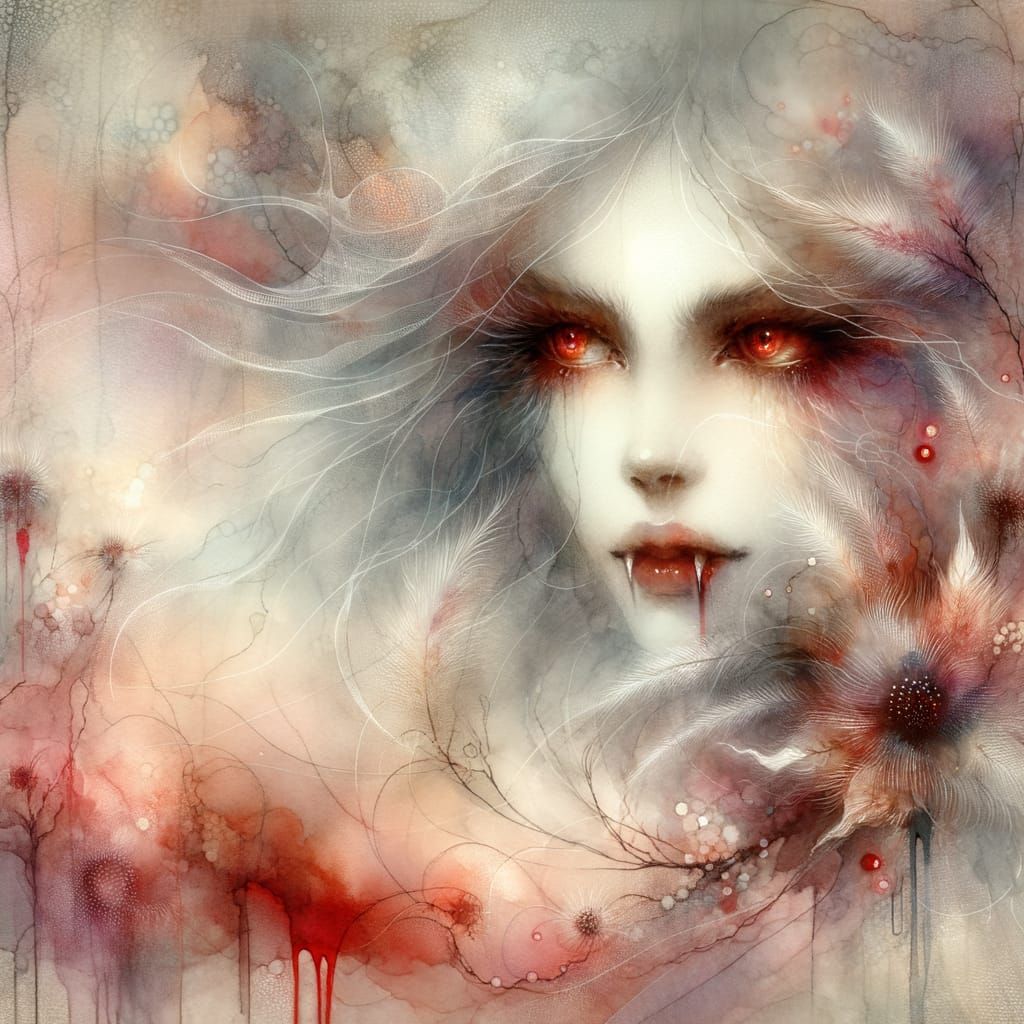 Mournful Vampire in a Watercolor Dreamscape