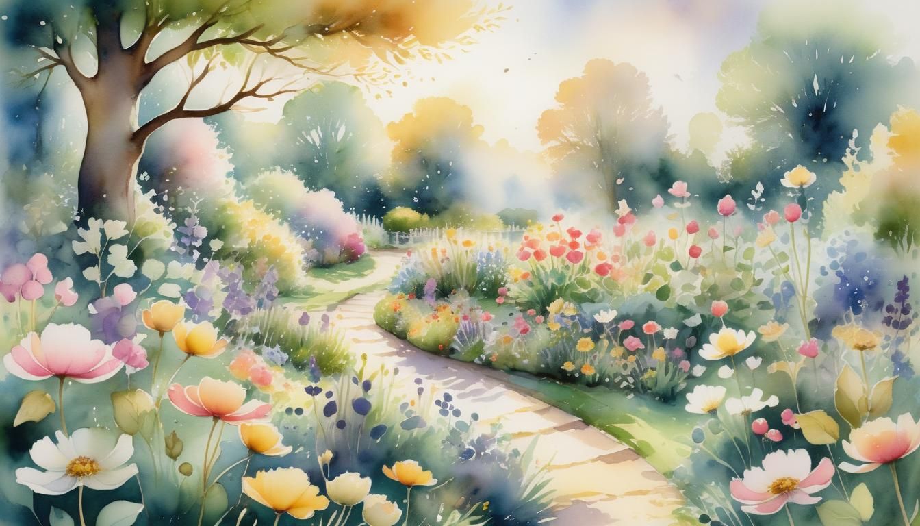 Enchanting Watercolour Nursery Rhyme Garden Scene