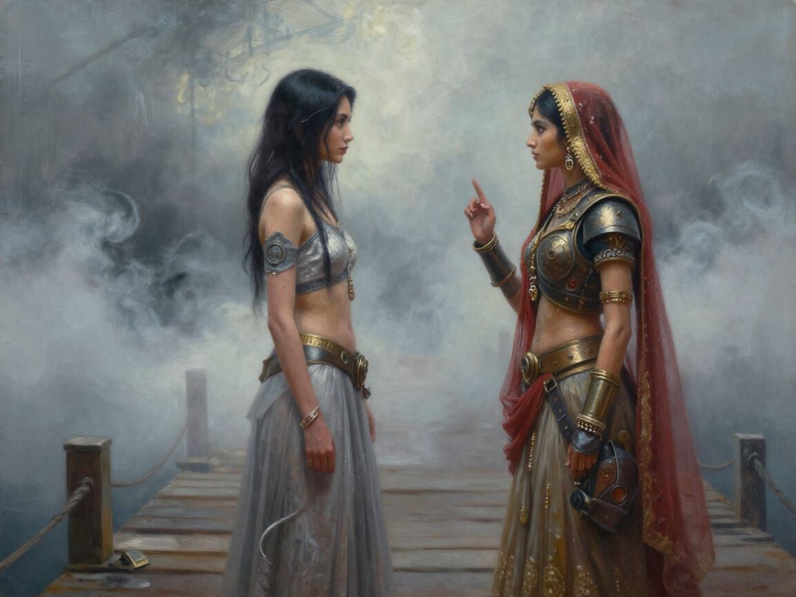 Cyberpunk & Steampunk Princesses Greeting on Pier