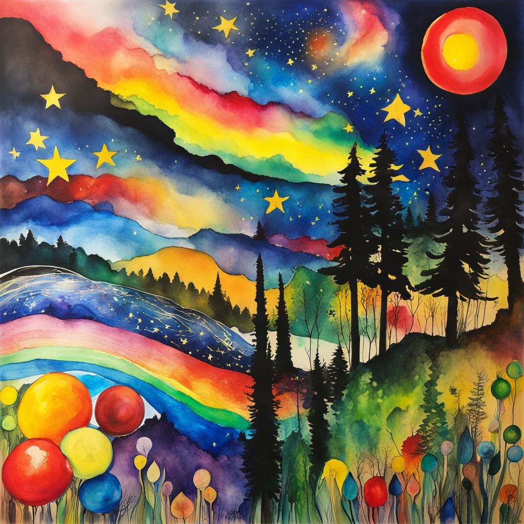 Rainbow Fairy Child's Surreal Starry Flight