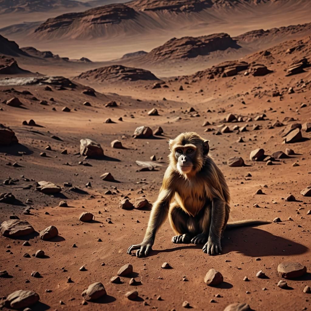 First Monkey Arrives on Mars: Hyperrealistic Image