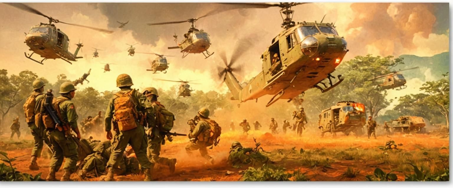 Evacuation of American soldiers by Chinook helicopters durin...