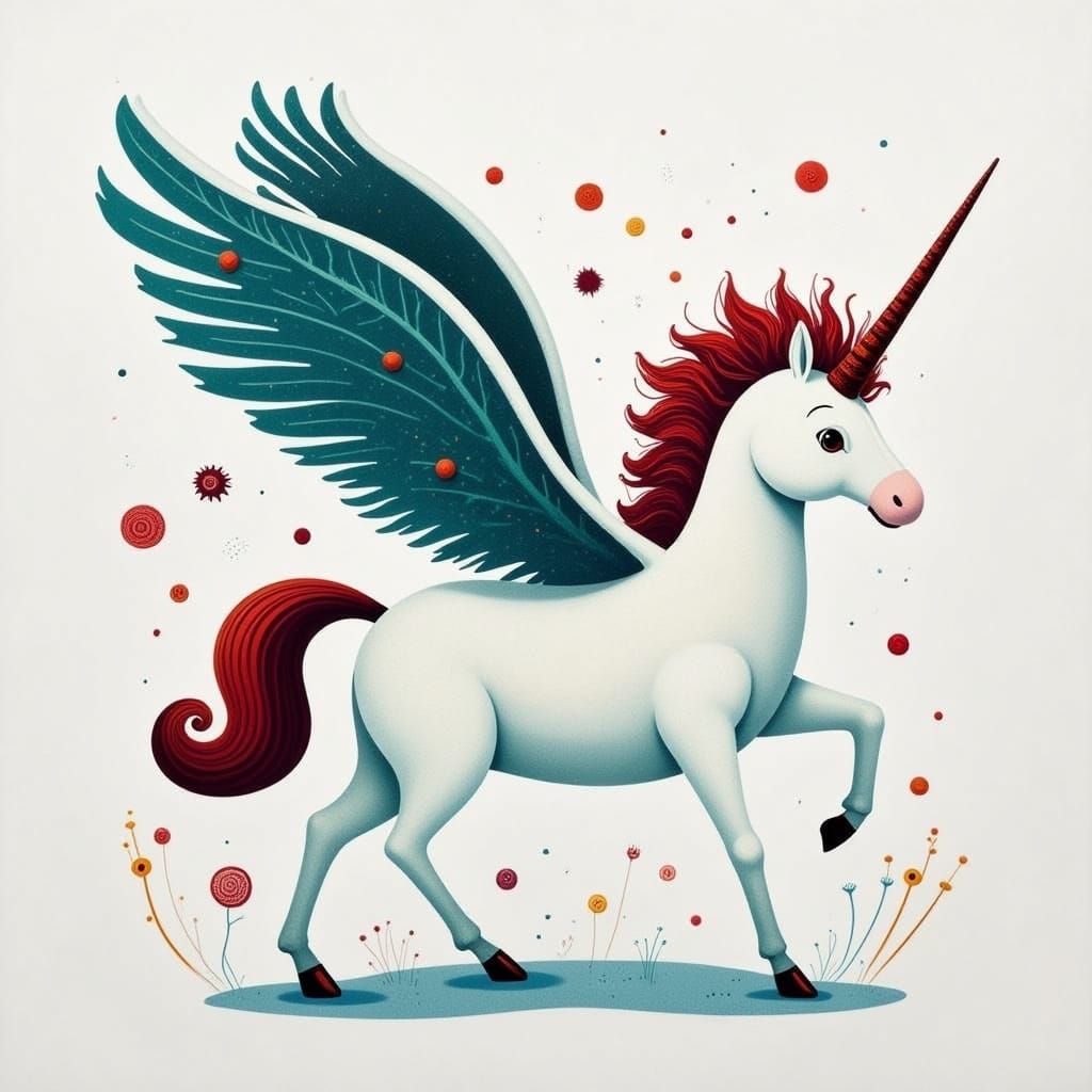 White Unicorn with Vibrant Horn and Teal Wings