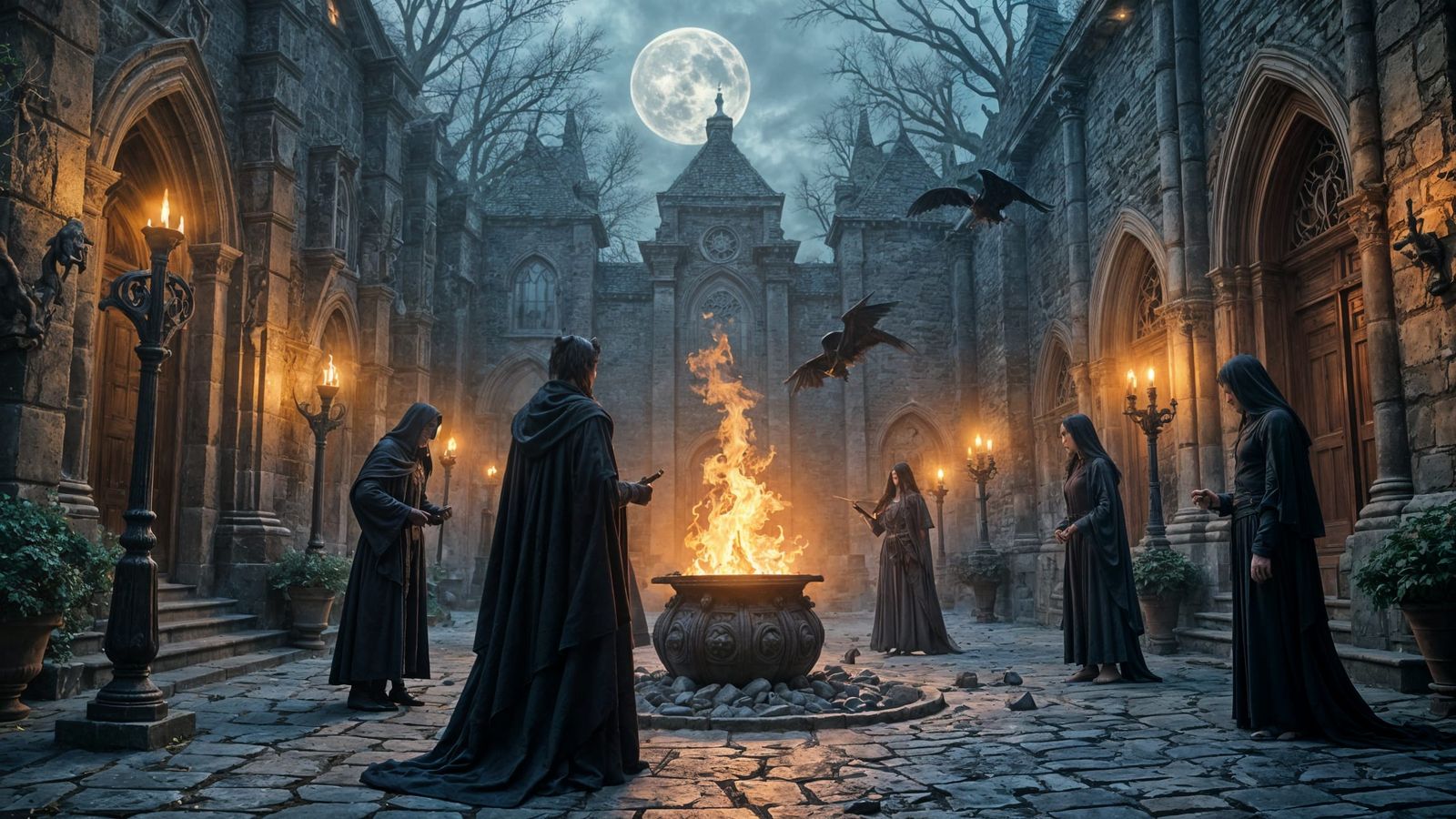 Midnight Gothic Castle in Dark Fantasy Atmosphere