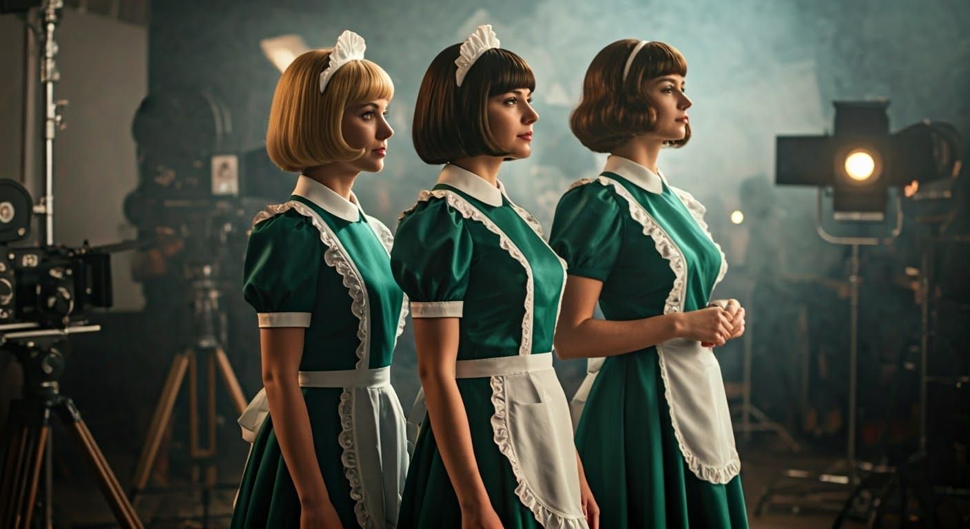 Green Dresses in Smoky 1969 Film Studio