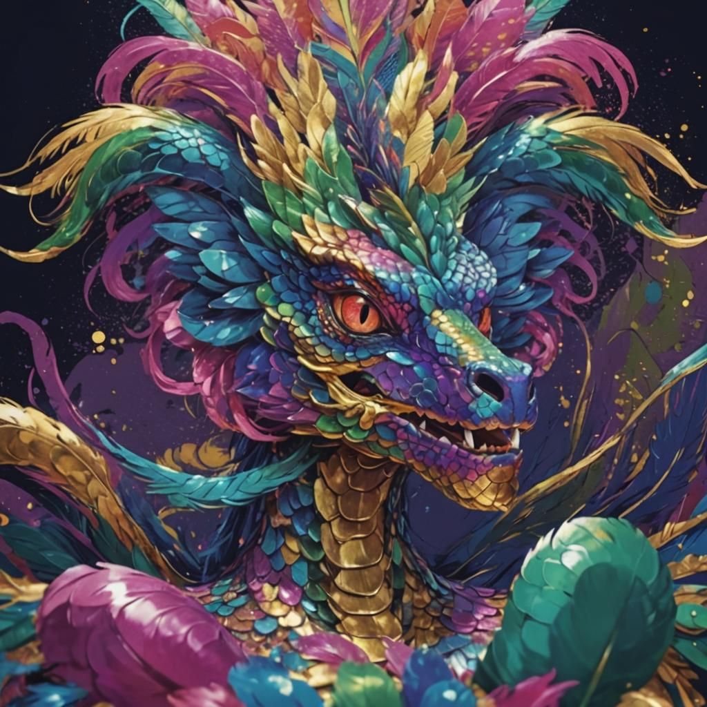 Rainbow Dragon Serpent Woman in Digital Pop Art