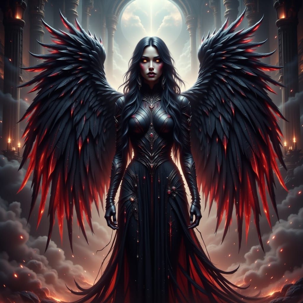 Fallen Angel Singing in Ethereal Concert Hall