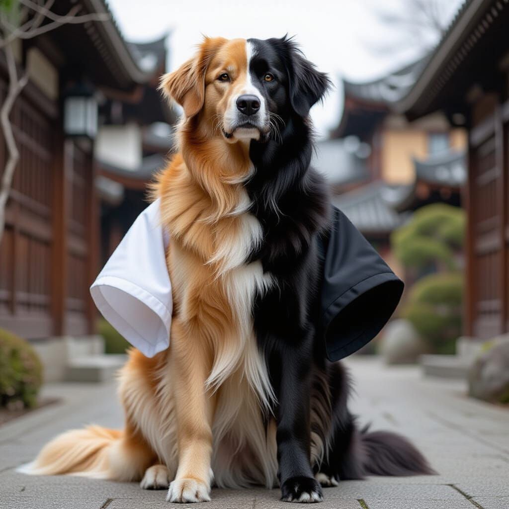 Golden Retriever Ninja with Porcelain Mask
