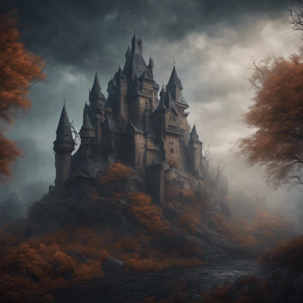 Misty Haunted Castle: Detailed Matte Painting
