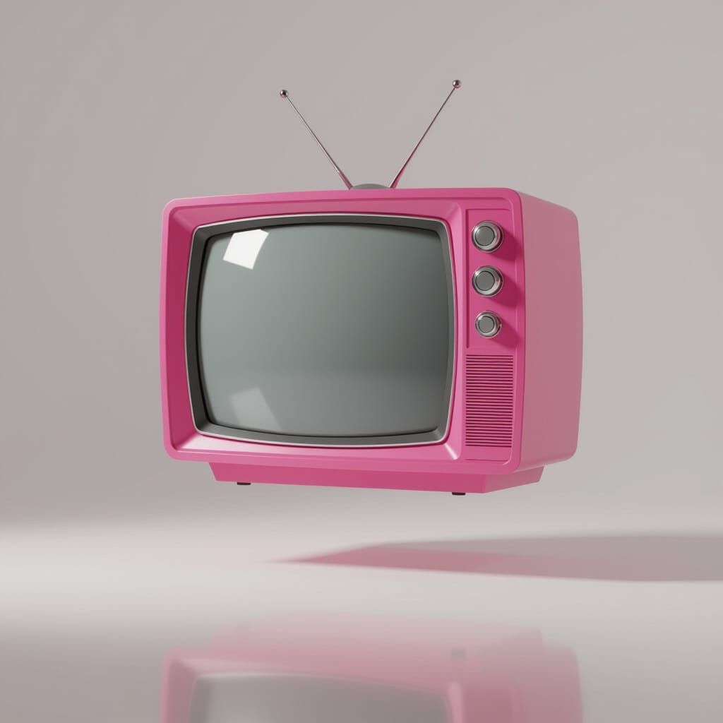 Levitating Pink Retro TV with Ethereal Glow