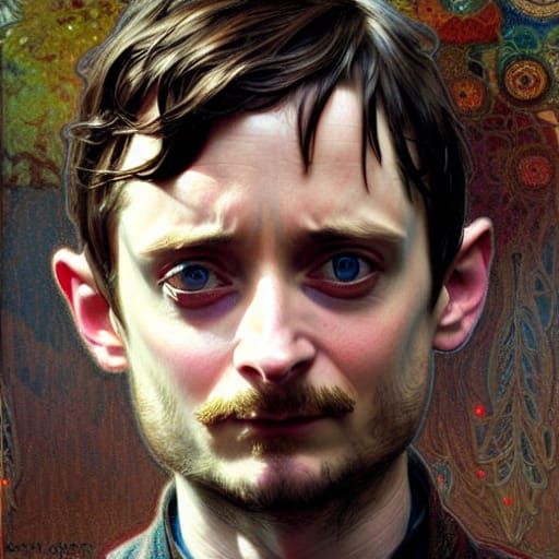 Elijah Wood: Wooden Face in Pointillist Style