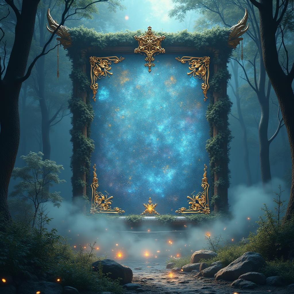 Ethereal Kanban Board in Mystical Forest, Golden Accents