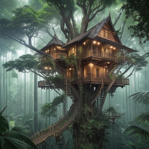 Amazon Treehouse: Hyperrealistic Digital Painting in 8K