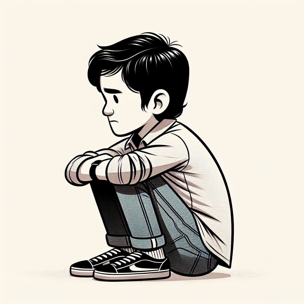 Youthful Middle Eastern Teenager in Contemplative Posture