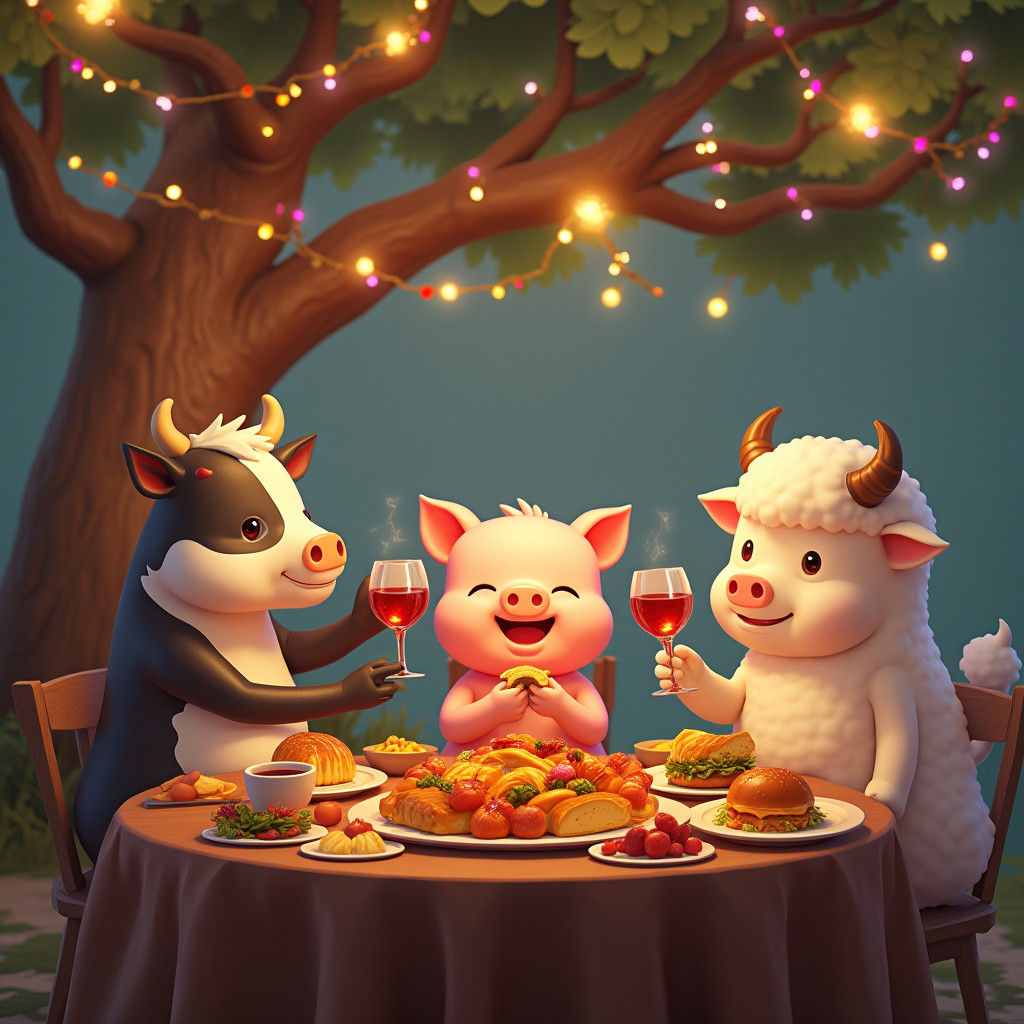 Thanksgiving with Anthropomorphic Friends in Anime Style