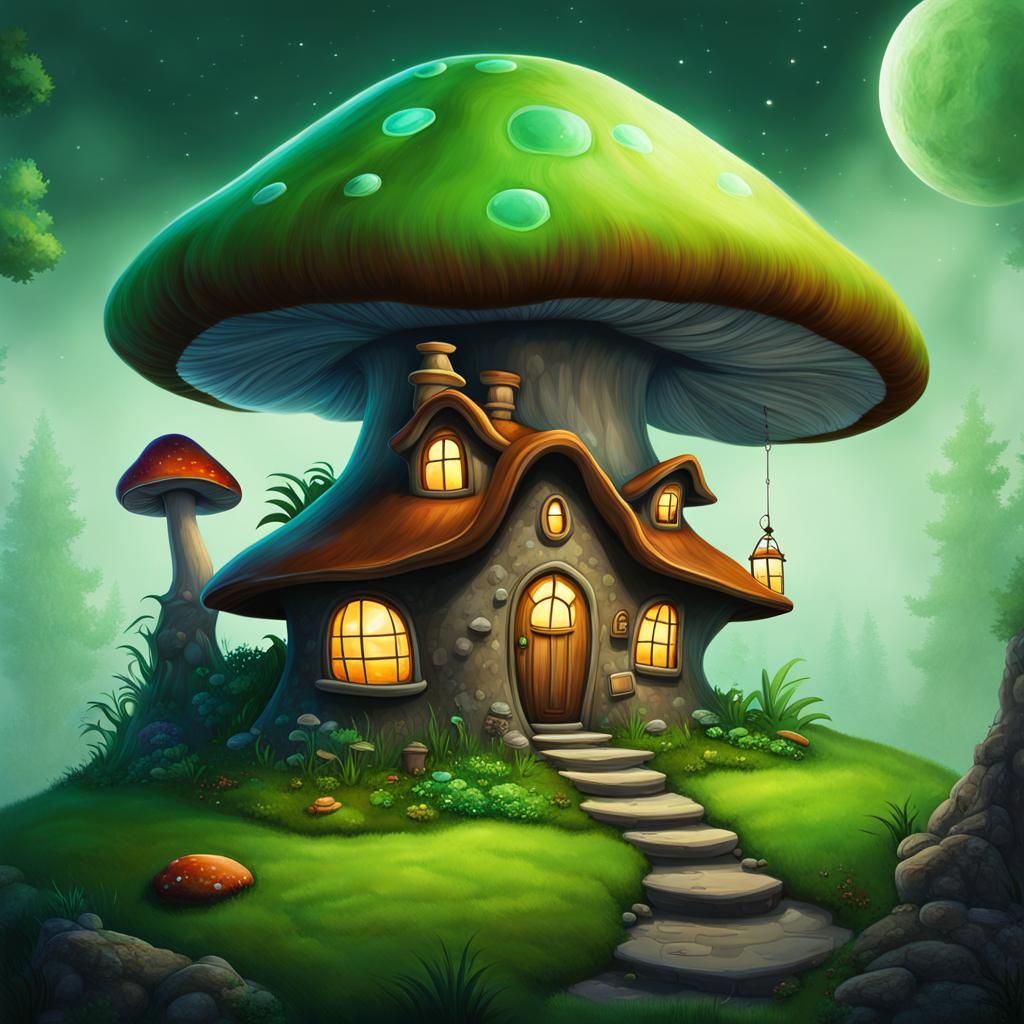Fantasy Mushroom House on Space Island