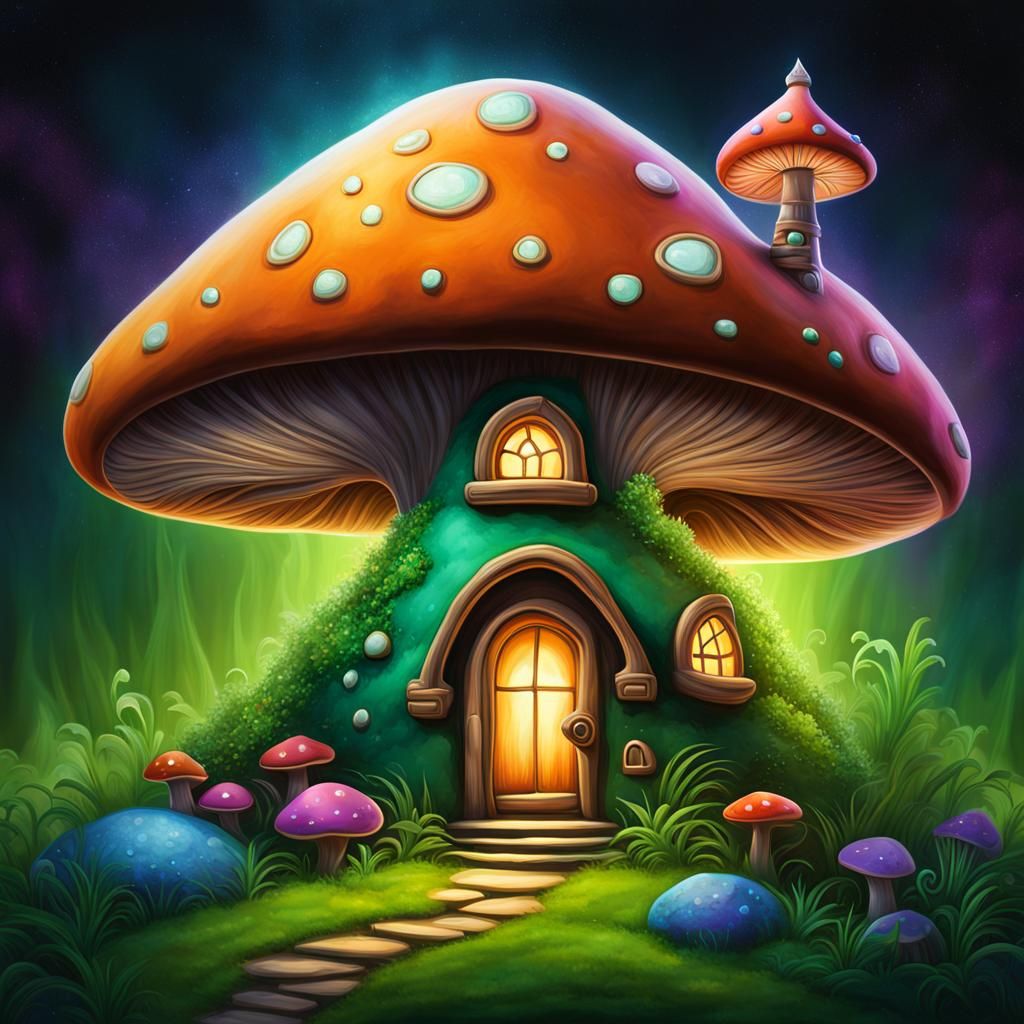 Fantasy Mushroom House on Space Island