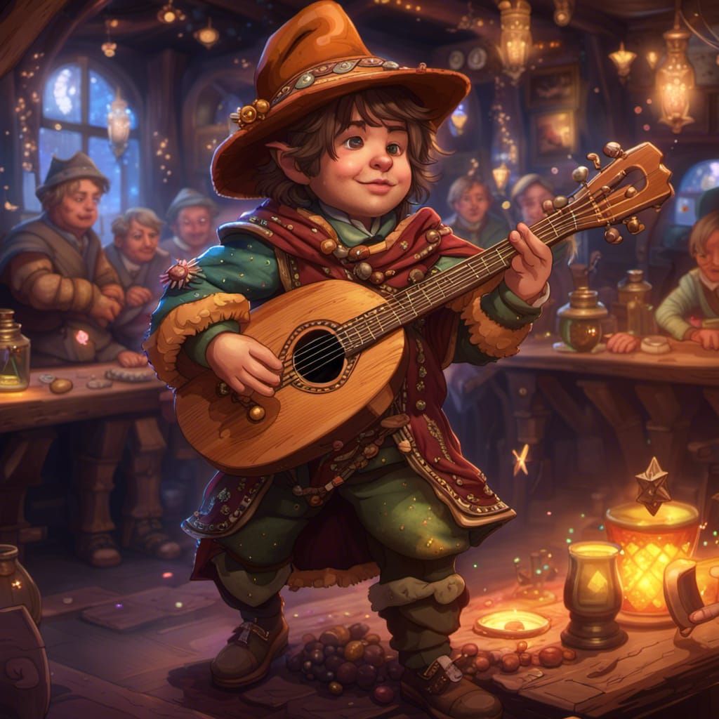 Halfling Bard Dancing with Magical Dust